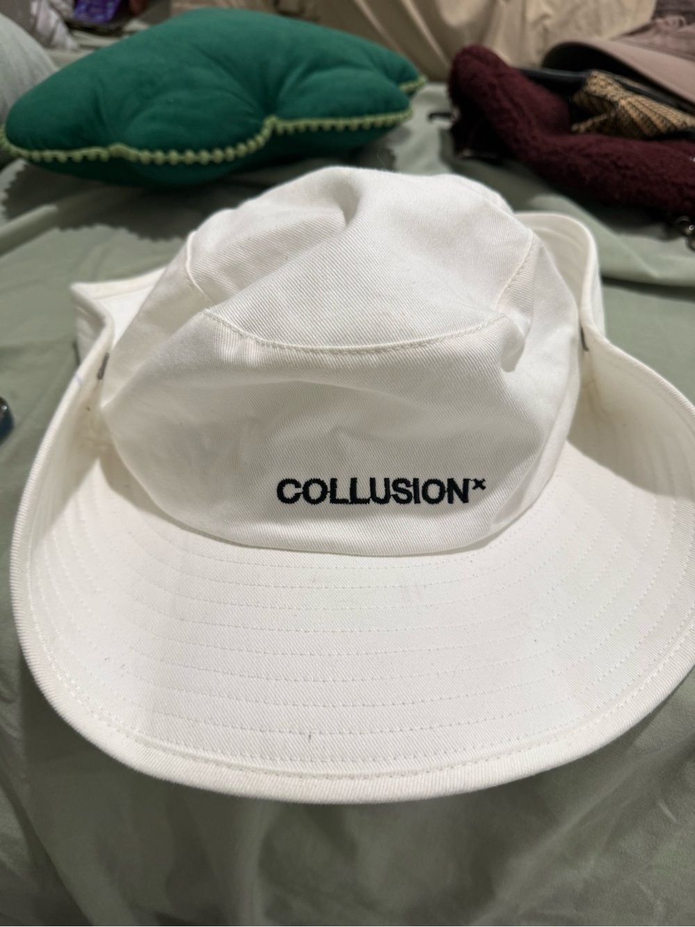 Collusion White Cotton Bucket Hat with Embroidered Logo
